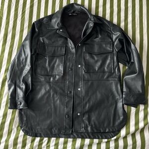 Zara Black faux leather shirt jacket